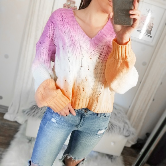 Fall Cable Knit Ombre Sweater Tie Dye Pullover Top Dolman Sweaters - Picture 6 of 10